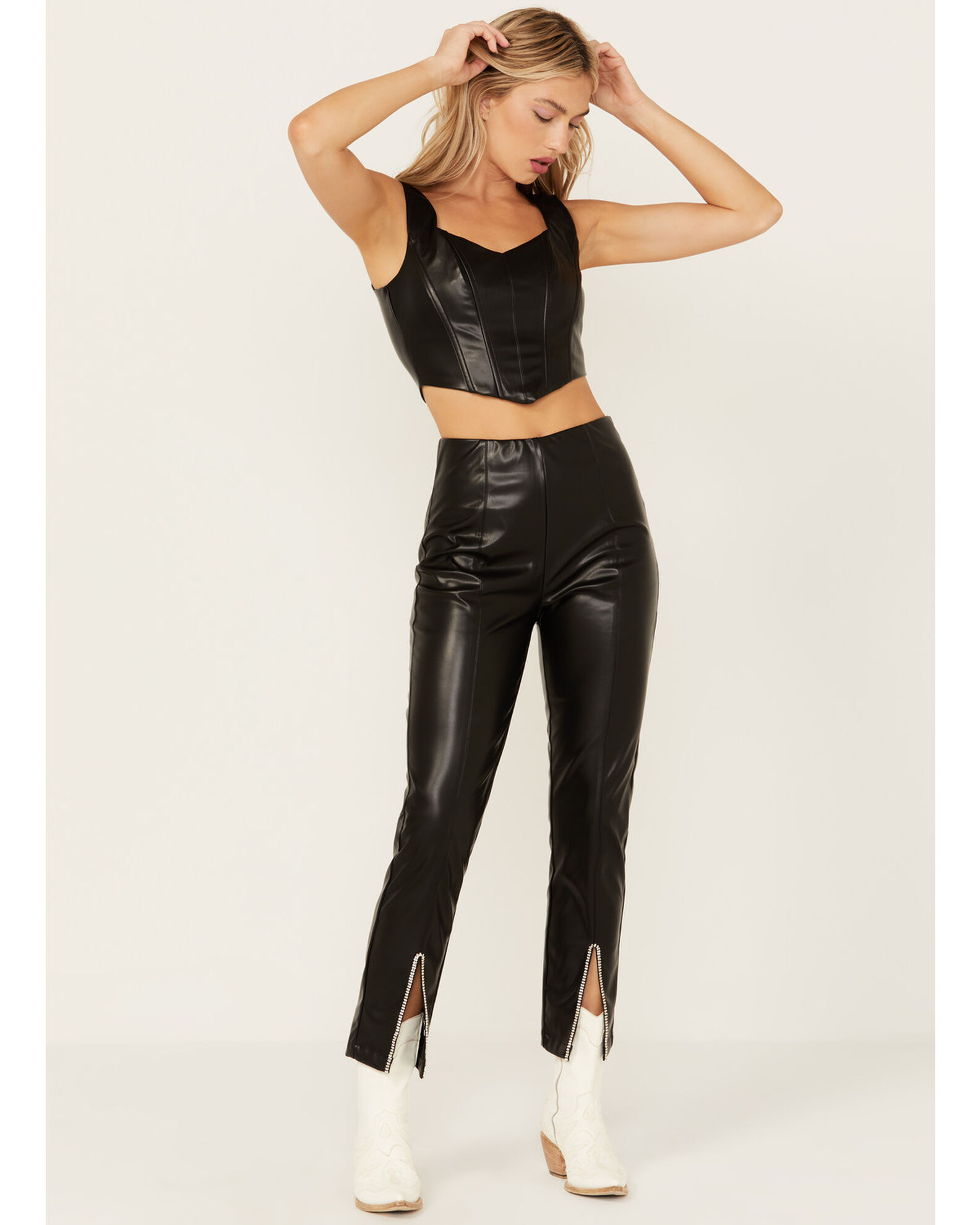 Faux leather pants with slits shop