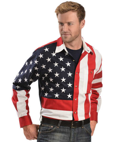 Image #4 - Scully Men's American Flag Western Shirt, , hi-res
