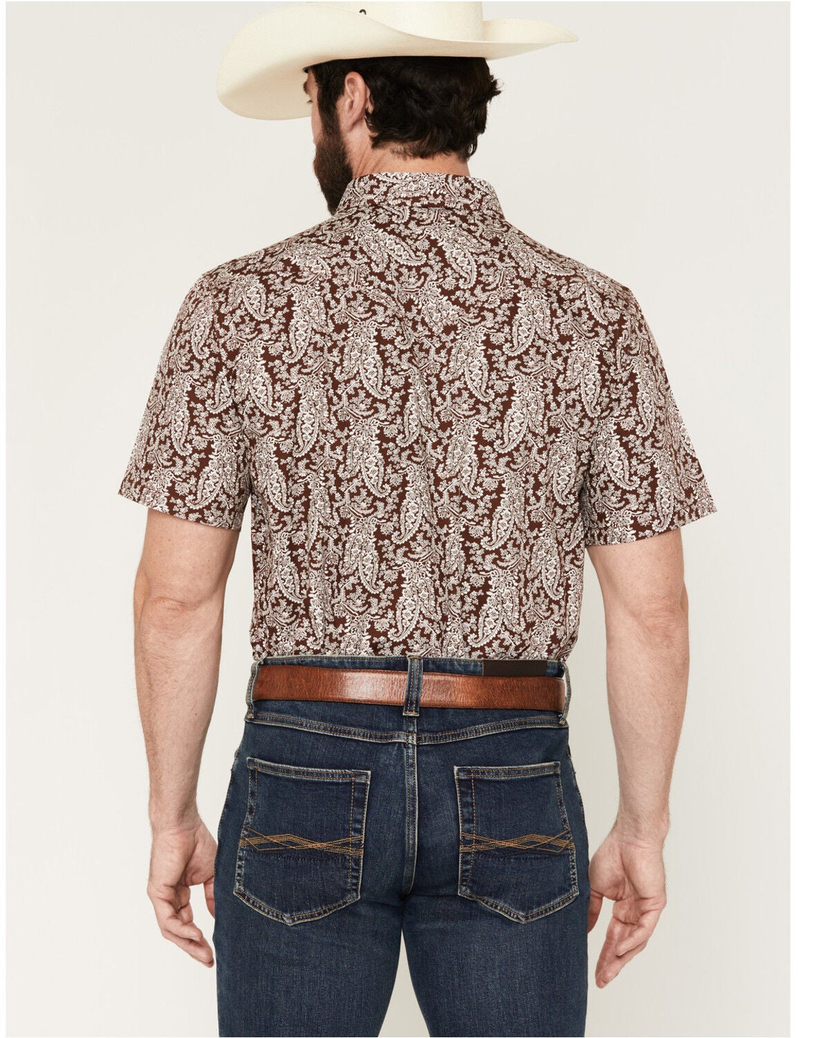 Image #4 - Cody James Men's Rusted Gate Paisley Print Short Sleeve Snap Western Shirt - Big, Brown, hi-res
