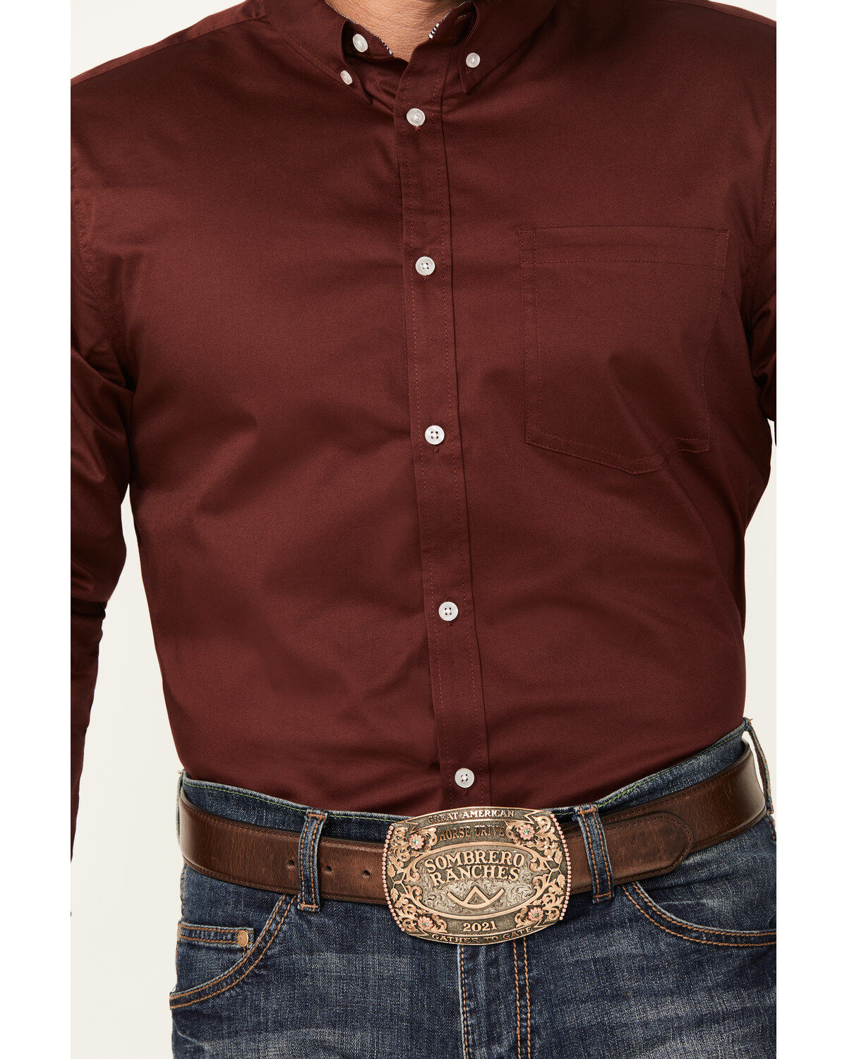 Image #3 - Cody James Men's Basic Twill Long Sleeve Button-Down Performance Western Shirt - Big, Wine, hi-res