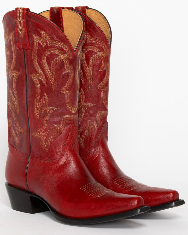 Shyanne® 12" Red Leather Snip Toe Western Boots, Red, hi-res