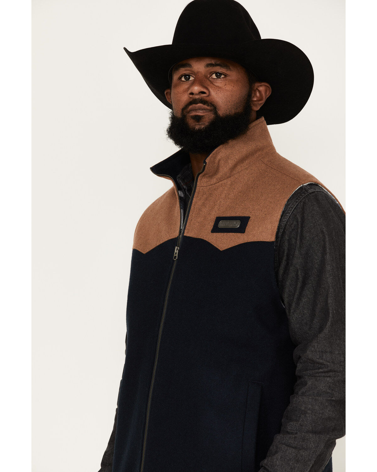 Image #2 - Cinch Men's Solid Color-Block Concealed Carry Zip-Front Wool Vest, Navy, hi-res
