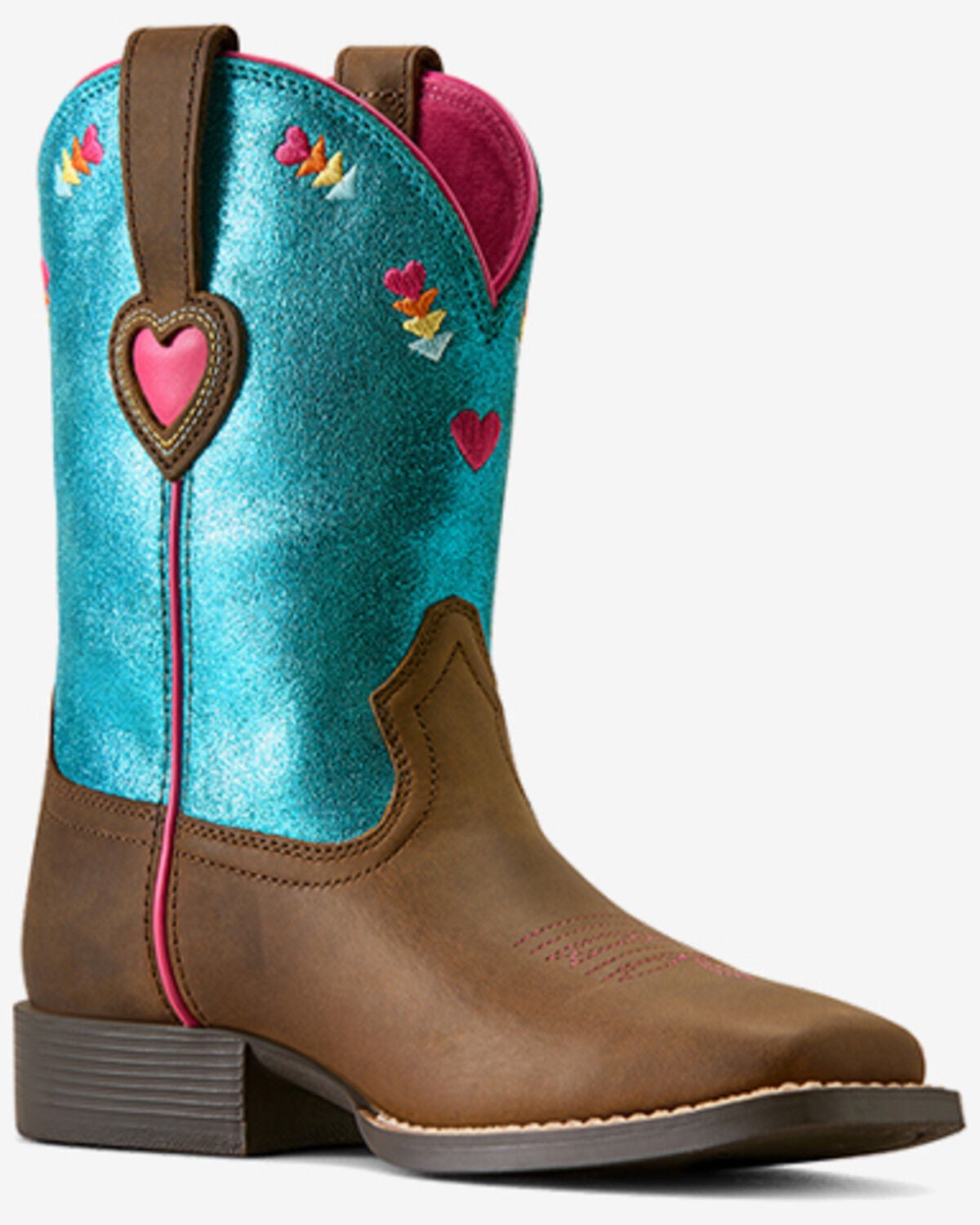 Image #1 - Ariat Girls' Rodeo Love Metallic Performance Western Boots - Broad Square Toe, Brown, hi-res
