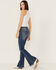 Image #3 - Sneak Peek Women's High Rise Exposed Button Flare Jeans, Blue, hi-res