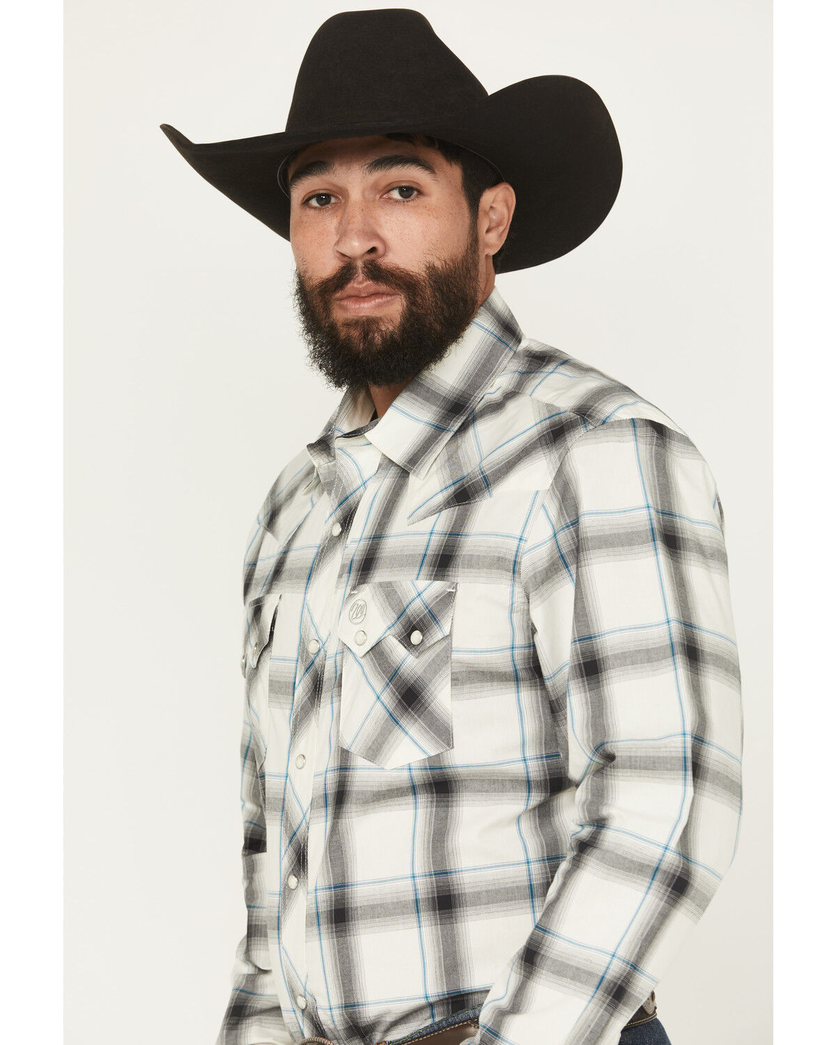Image #2 - Wrangler Retro Men's Plaid Print Long Sleeve Snap Western Shirt, White, hi-res