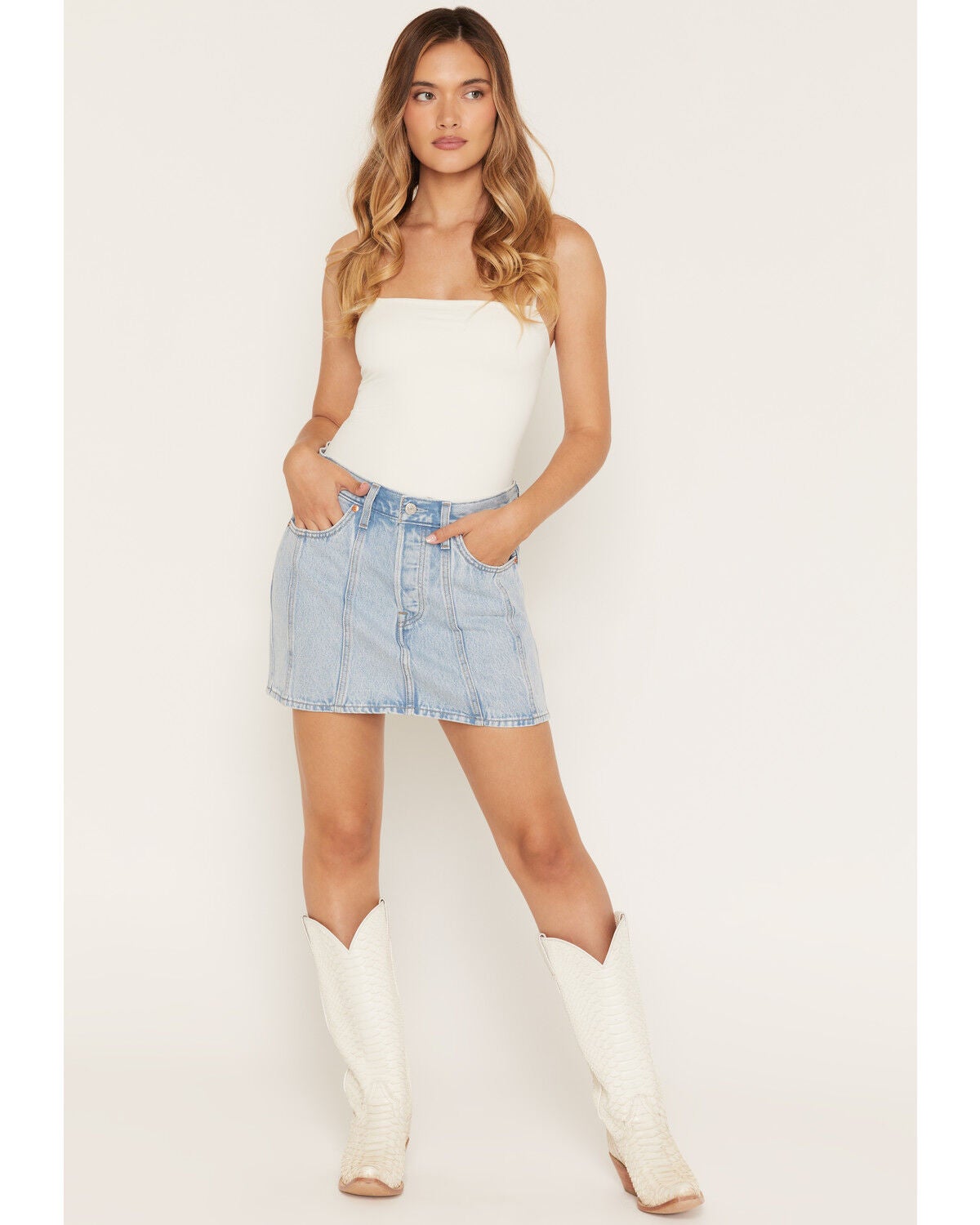Image #1 - Levi's Women's Icon Light Wash Seamed Denim Mini Skirt, Light Wash, hi-res