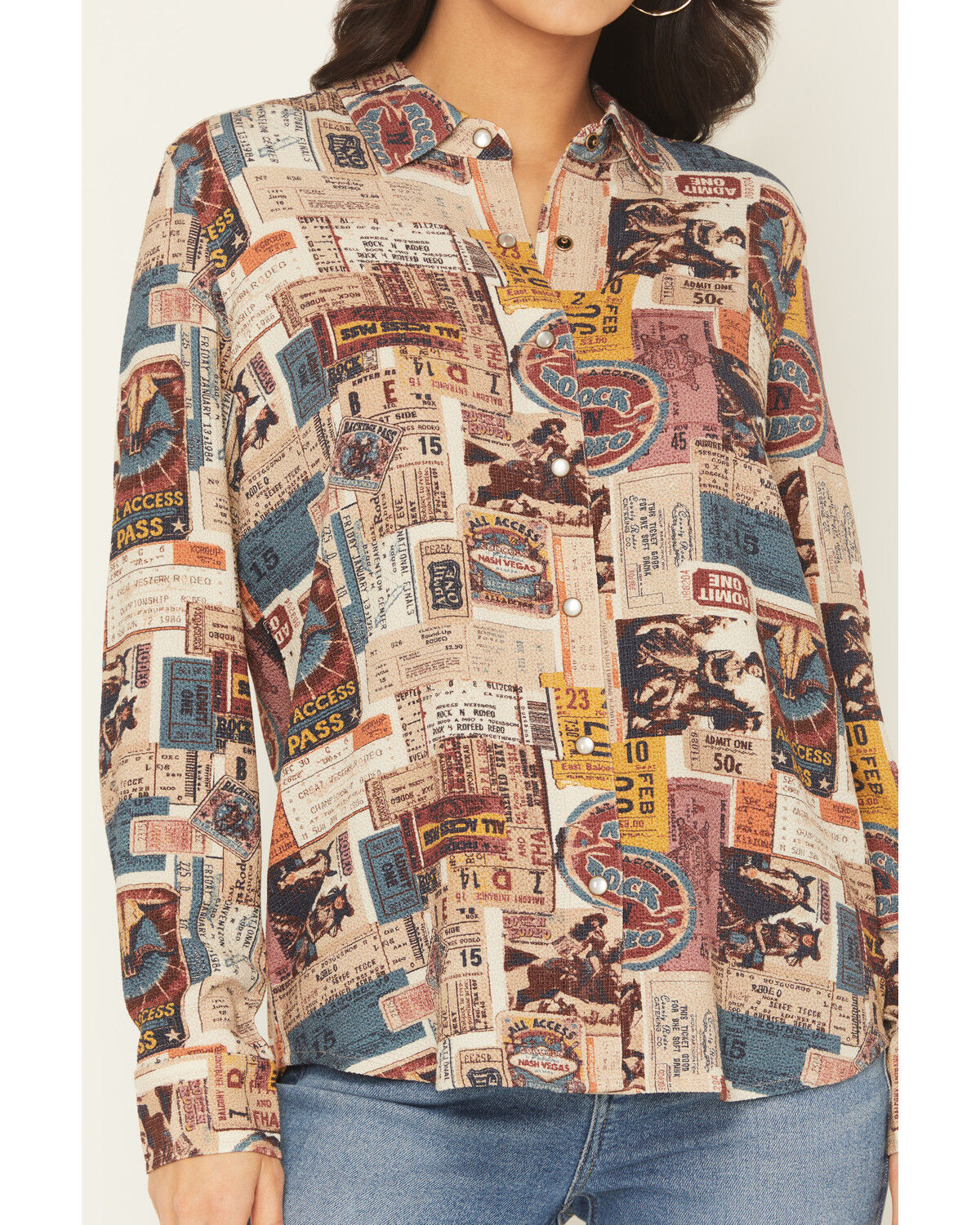 Image #5 - Idyllwind Women's Rodeo Ticket Featherlight Long Sleeve Snap Western Shirt, Cream, hi-res