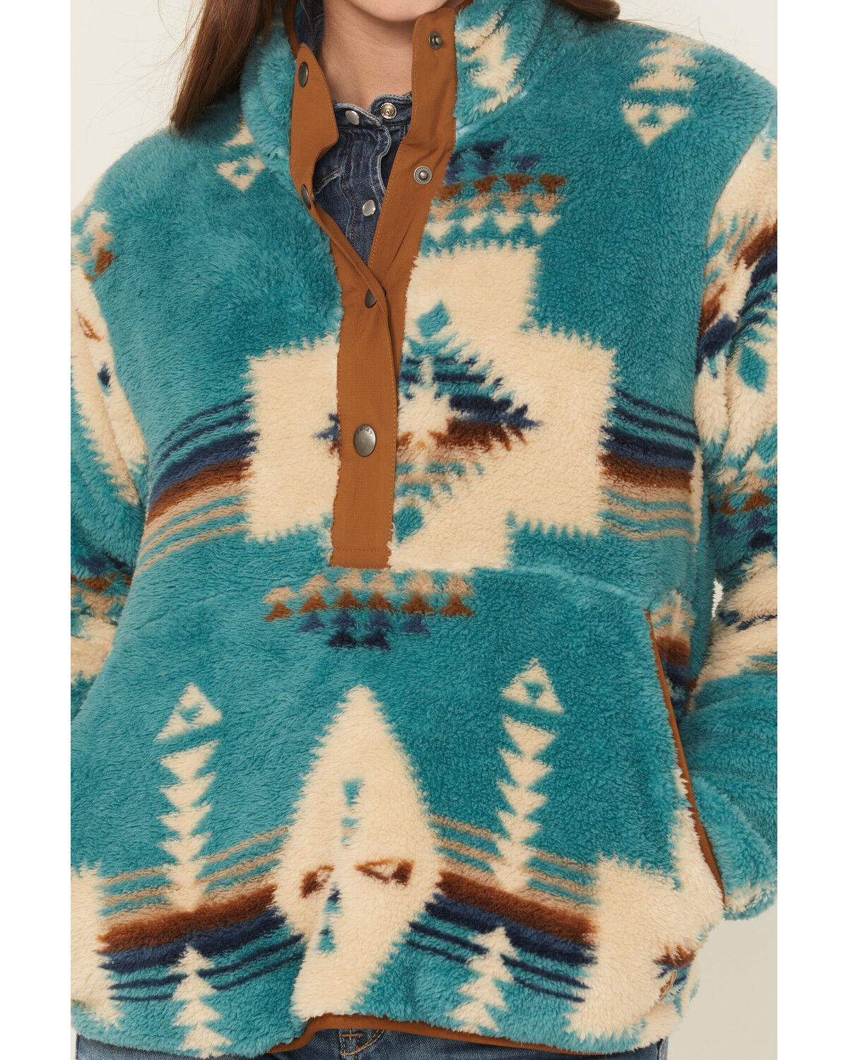 Image #2 - Ariat Women's Southwestern Print Berber Pullover, Teal, hi-res