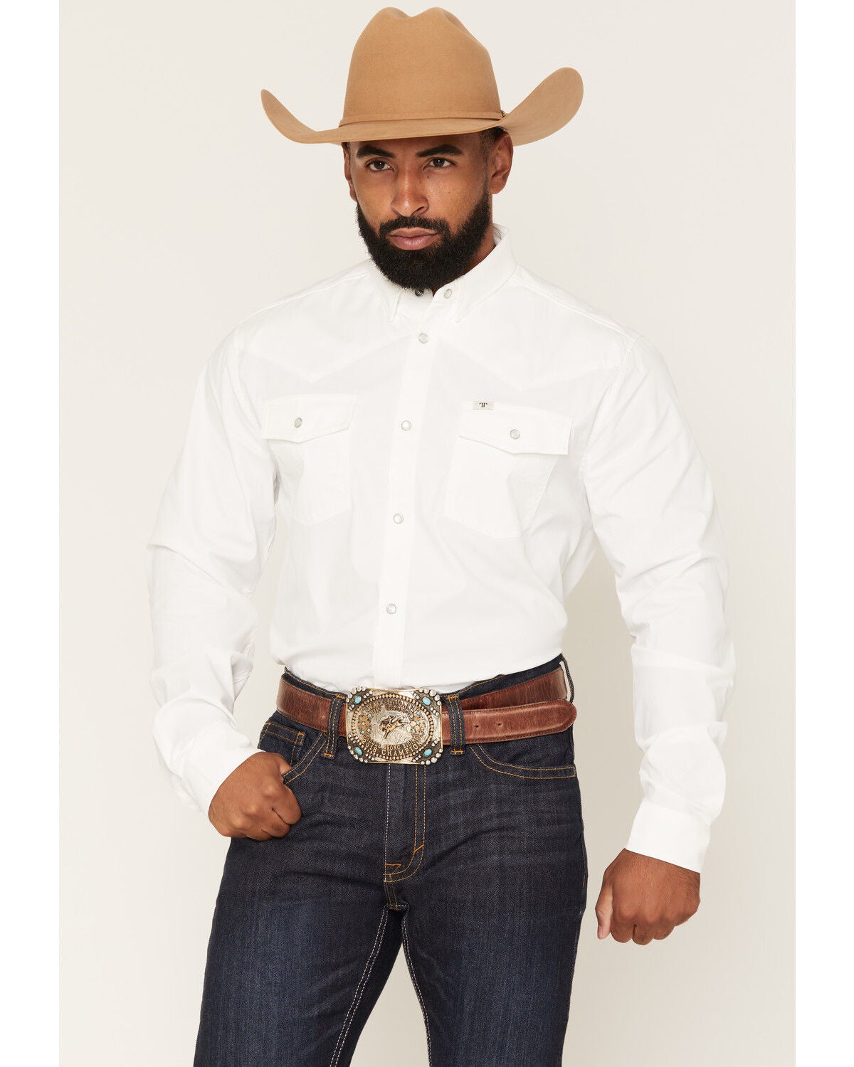Ferrell Men's Tek Solid Long Sleeve Snap Performance Western Shirt, White, hi-res