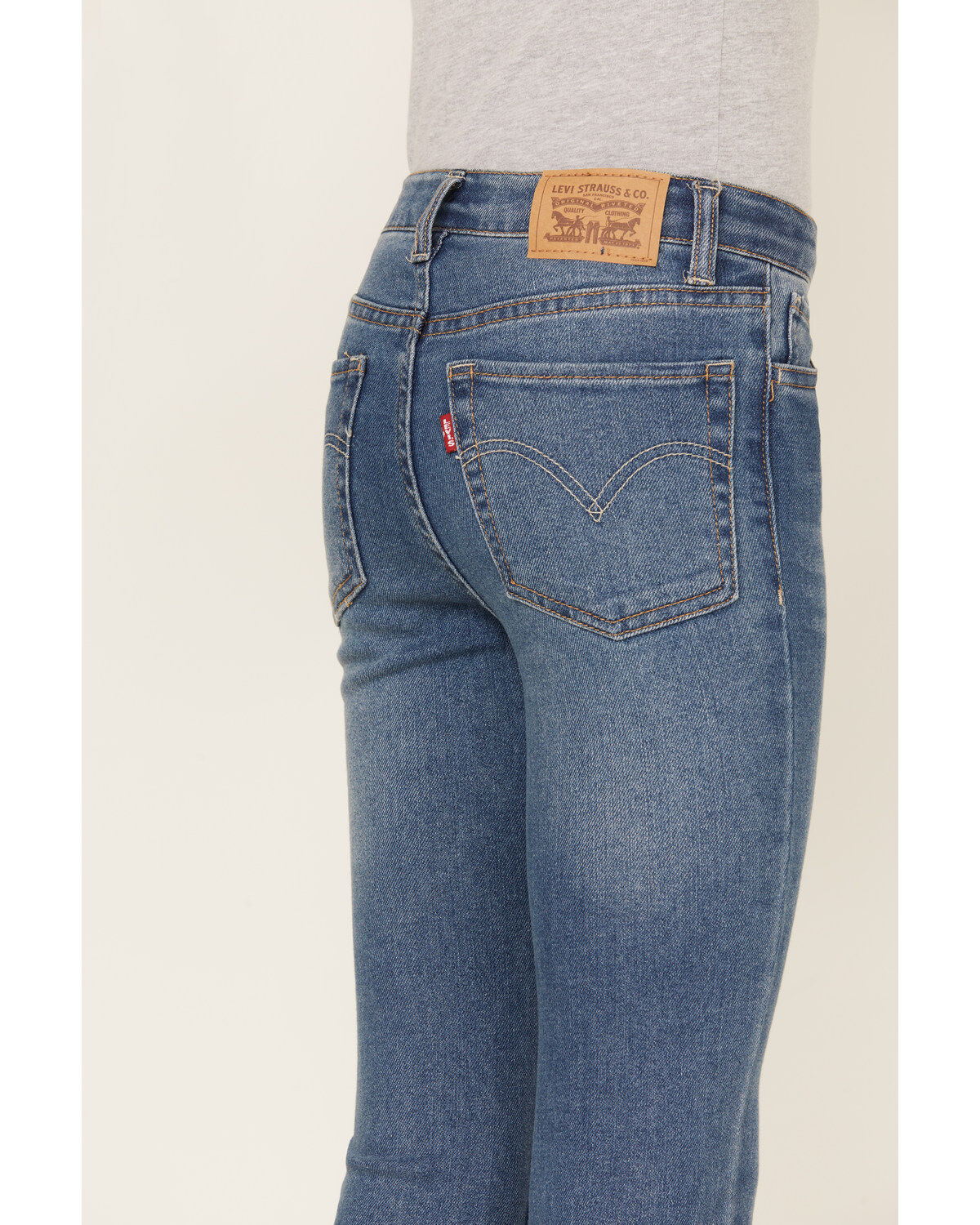 Image #4 - Levi's Girls' Dark Wash High Rise Cropped Flare Jeans, Blue, hi-res
