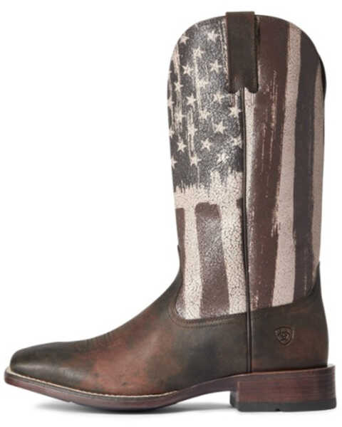 Ariat Men's Taylor Tan Distressed Flag Patriot Ultra Full-Grain Western Boot - Broad Square Toe, Brown, hi-res