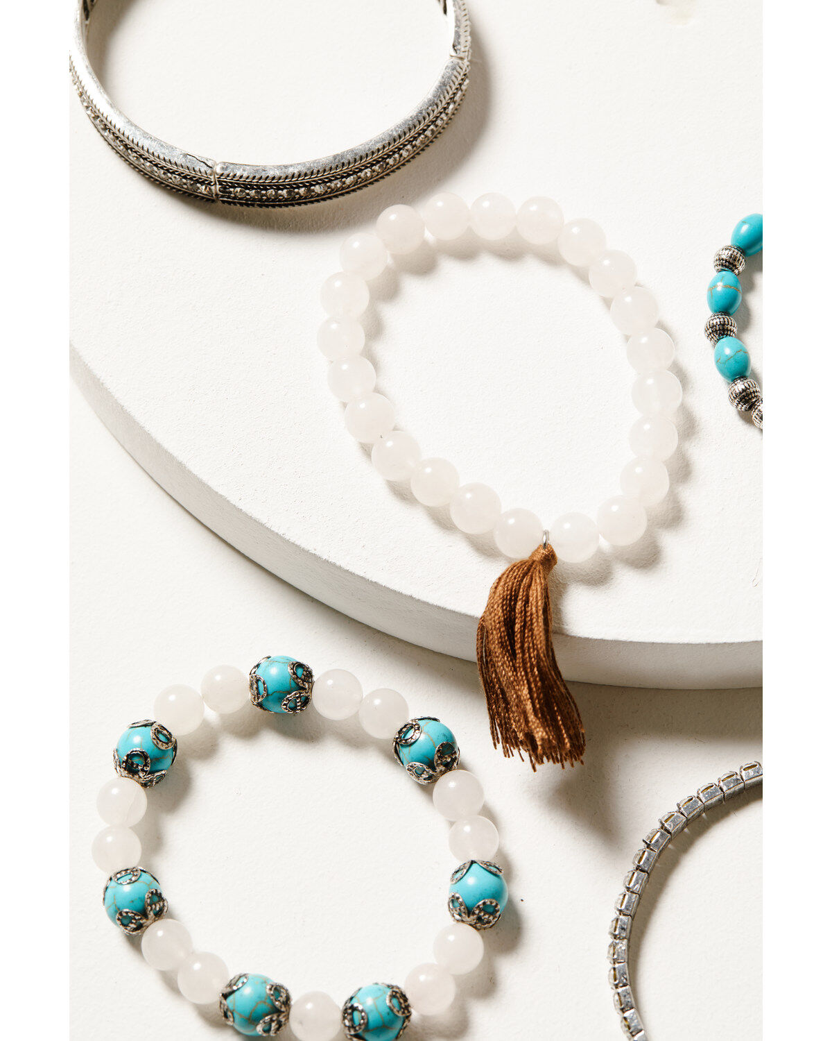 Image #3 - Shyanne Women's Prism Skies Rose Quartz & Turquoise Stretch Bracelet Set - 5-Piece, Silver, hi-res