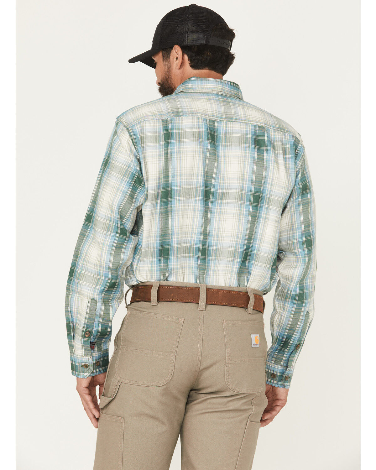 Image #4 - Carhart Men's FR Force Rugged Flex® Loose Fit Midweight Plaid Print Long Sleeve Button-Down Work Shirt, Blue, hi-res