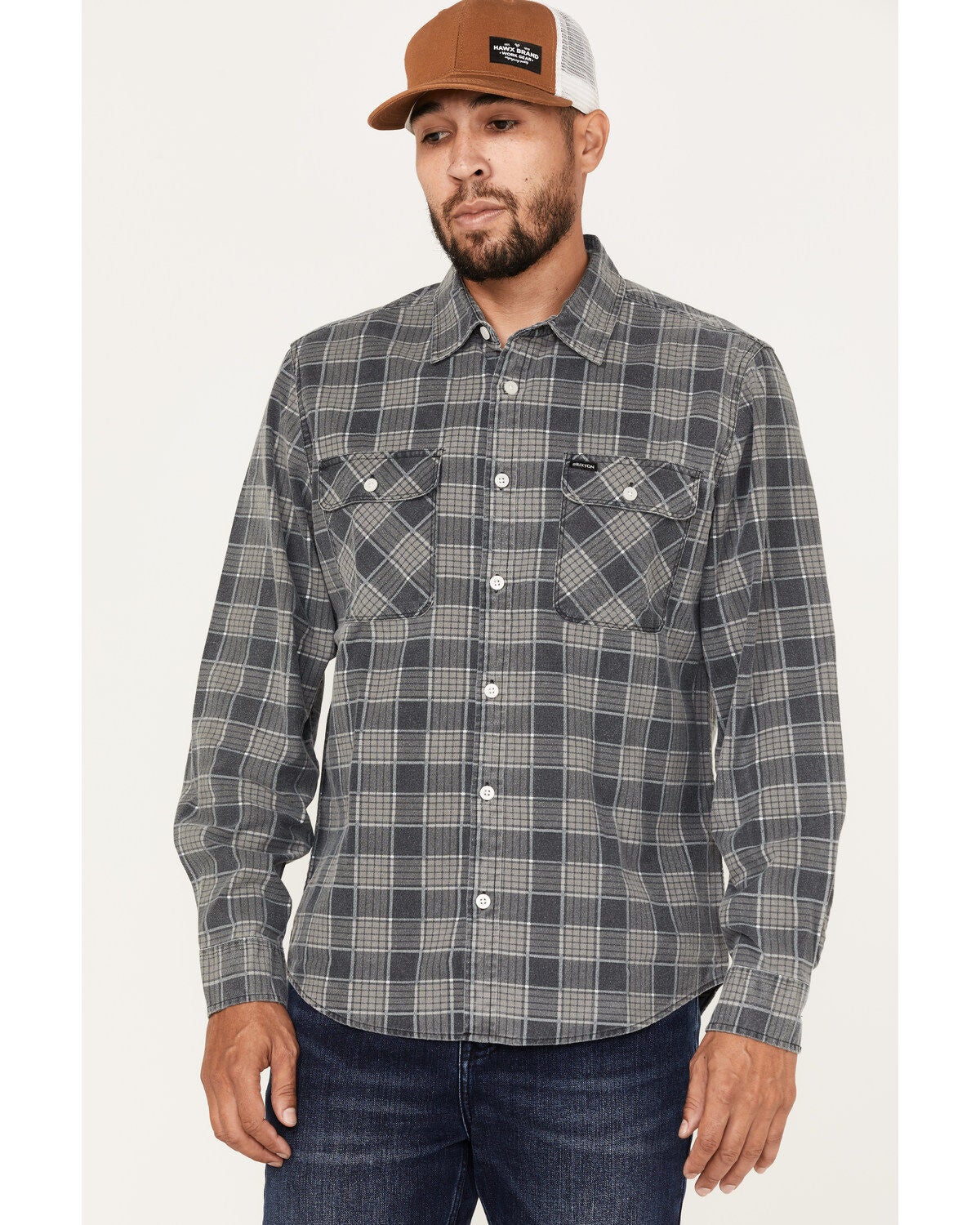 Brixton Men's Bowery Summer Weight Long Sleeve Button Down Shirt, Black, hi-res