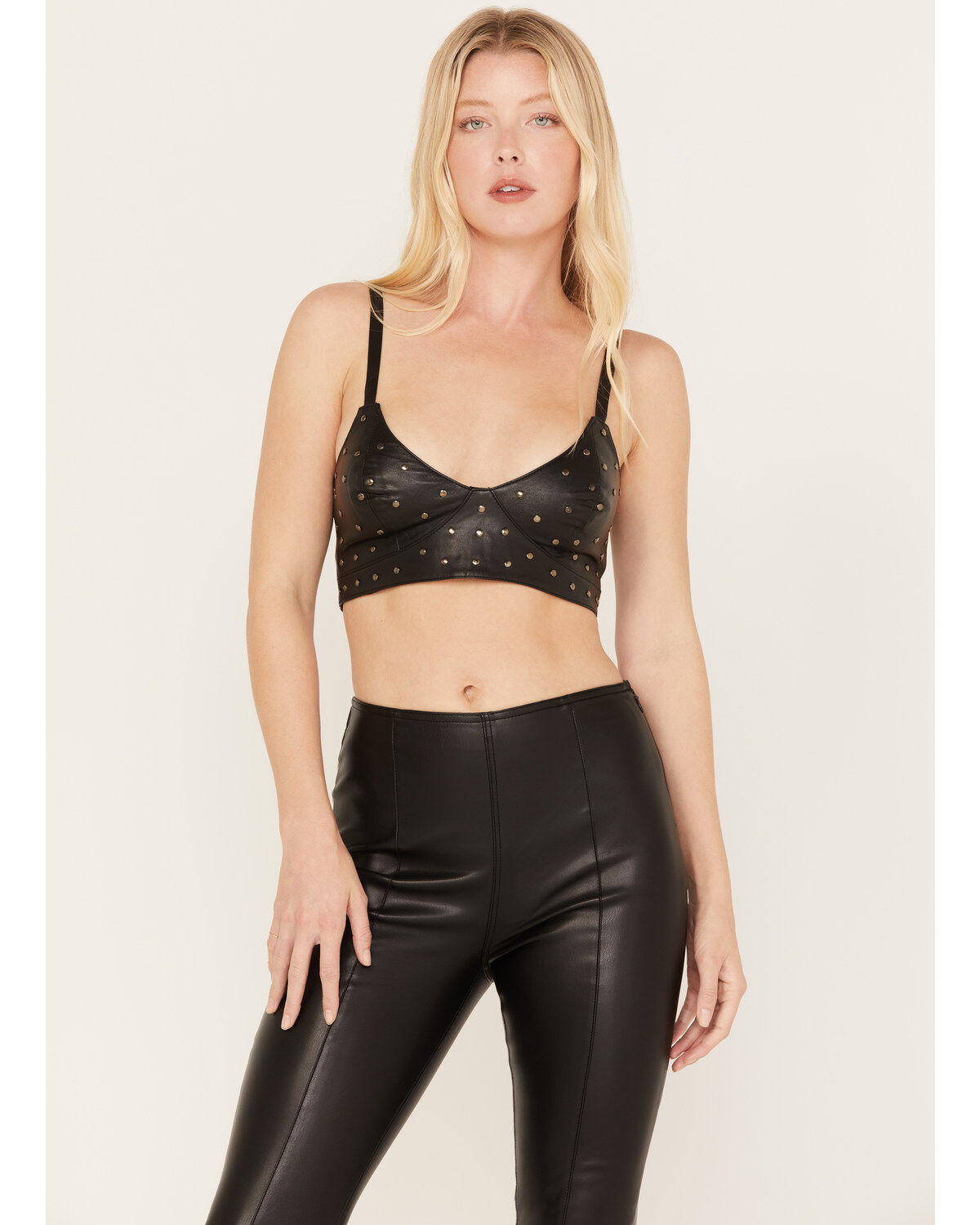 Image #1 - Any Old Iron Women's Studded Leather Bralette, Black, hi-res