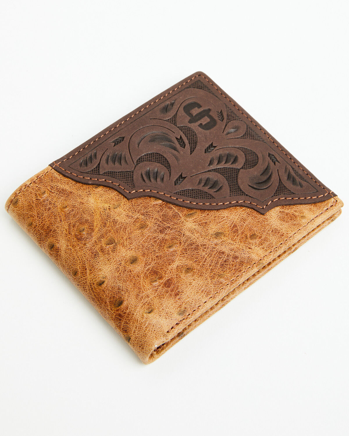 Image #1 - Stetson Men's Tooled Embossed Ostrich Bifold Wallet, Brown, hi-res