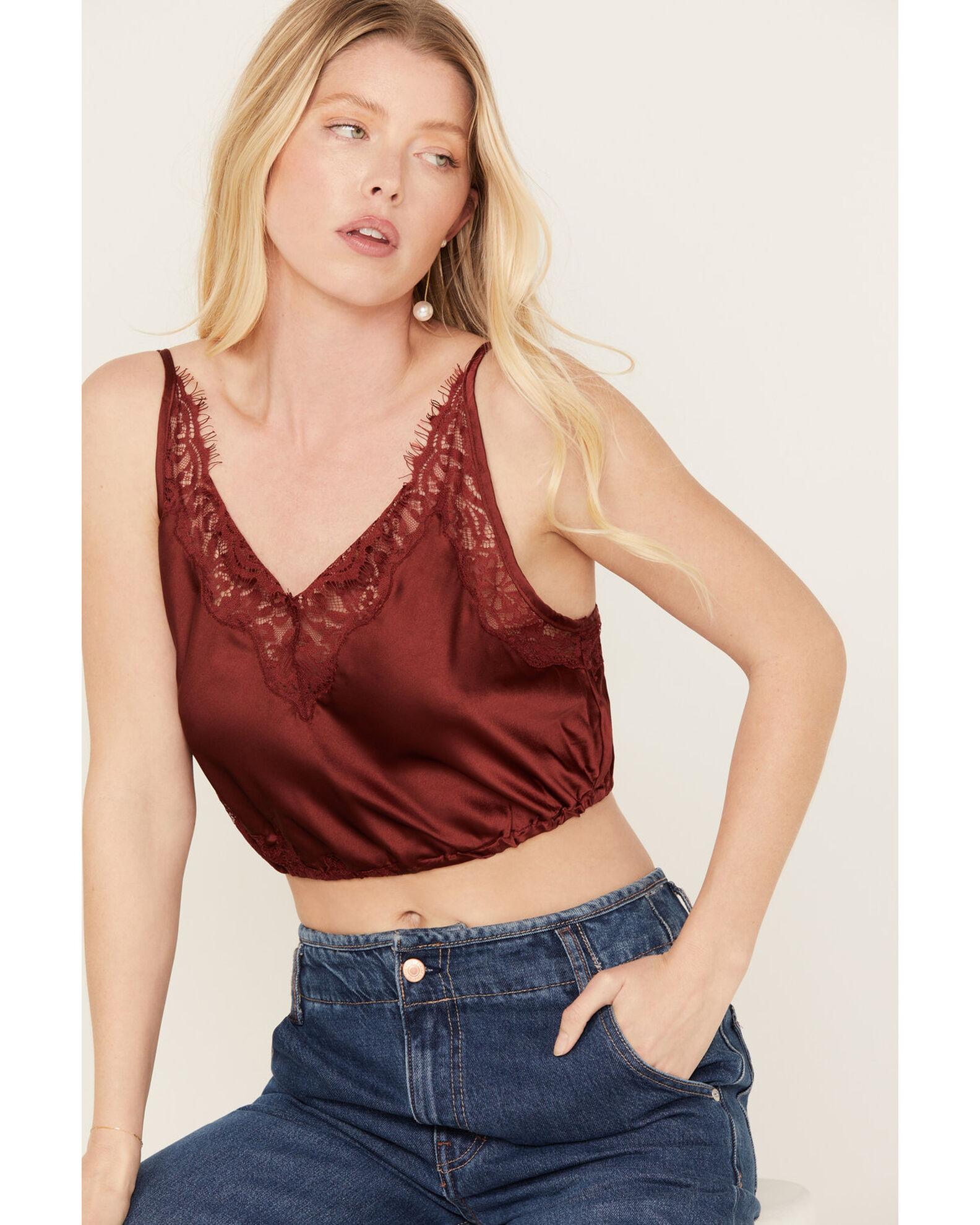 Image #1 - Free People Women's Night Out Blouson Brami, Burgundy, hi-res