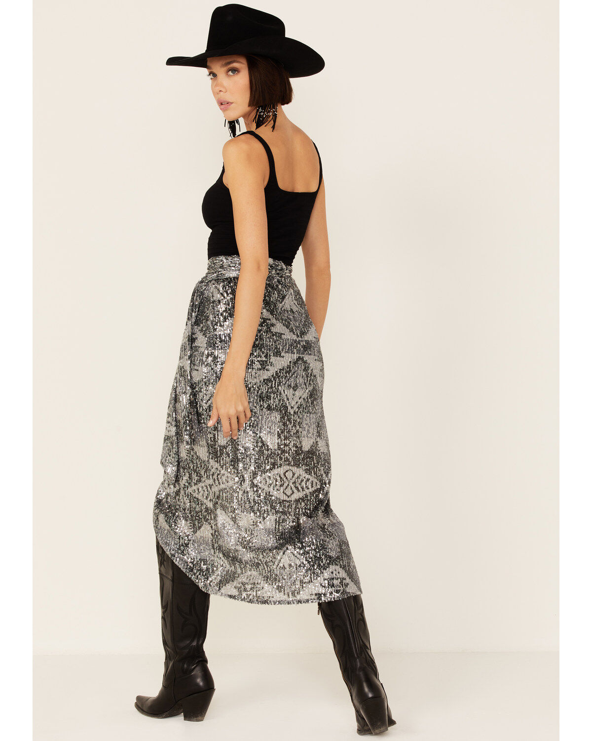 Image #4 - Tasha Polizzi Women's Black Nora Serape Sequins Wrap Tie Skirt, , hi-res