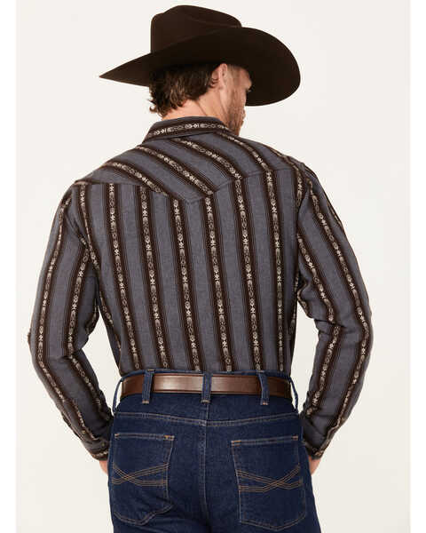 Image #4 - Cody James Men's Deluxe Striped Print Long Sleeve Snap Western Flannel, Brown, hi-res