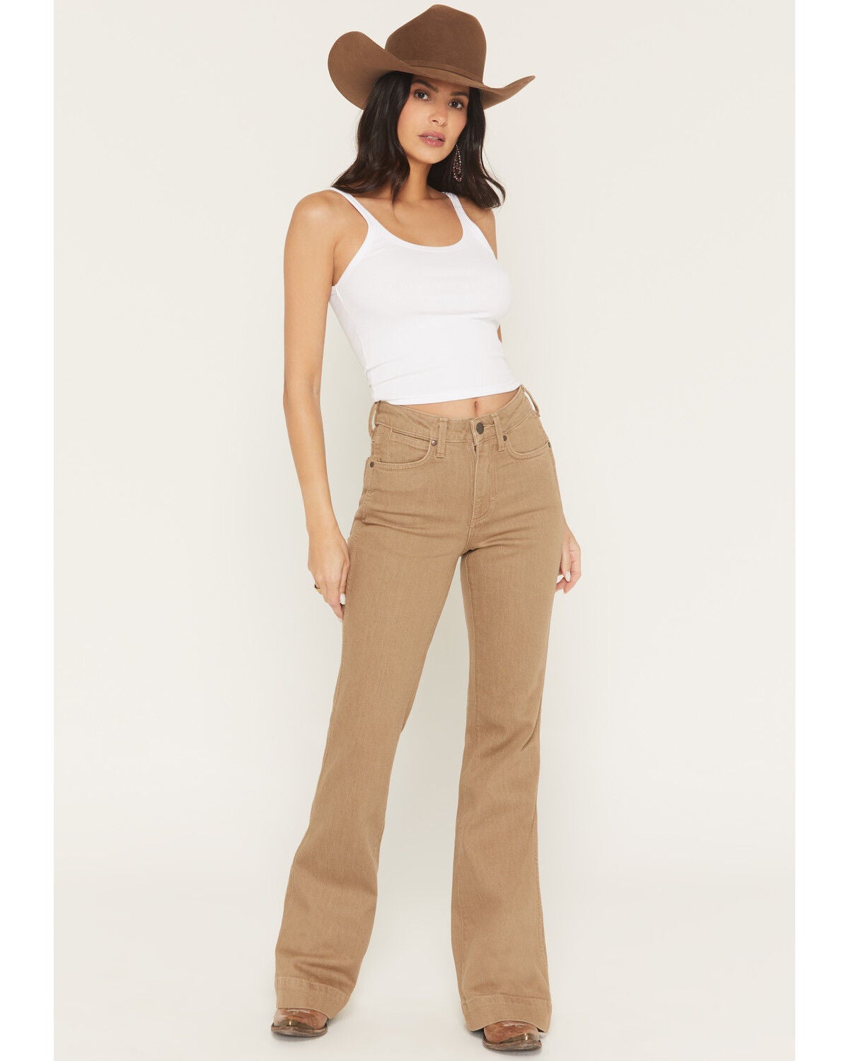Wrangler Retro Women's Emersyn Bailey High Rise Trouser Stretch Denim Jeans, Tan, hi-res