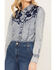 Panhandle Women's Medium Wash Floral Long Sleeve Pearl Snap Western Shirt, Blue, hi-res