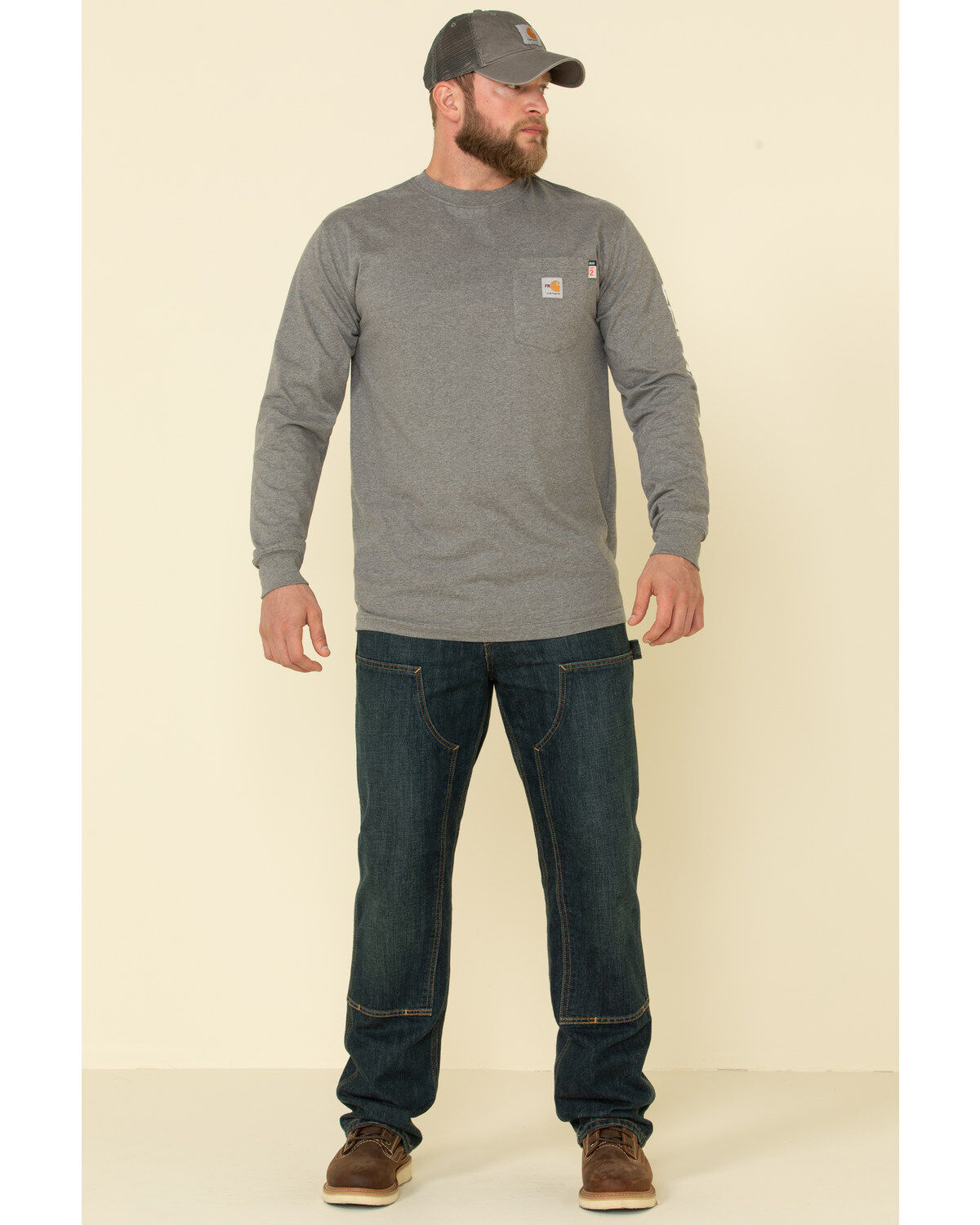 Image #3 - Carhartt Men's M-FR Midweight Signature Logo Long Sleeve Work Shirt - Big, Grey, hi-res