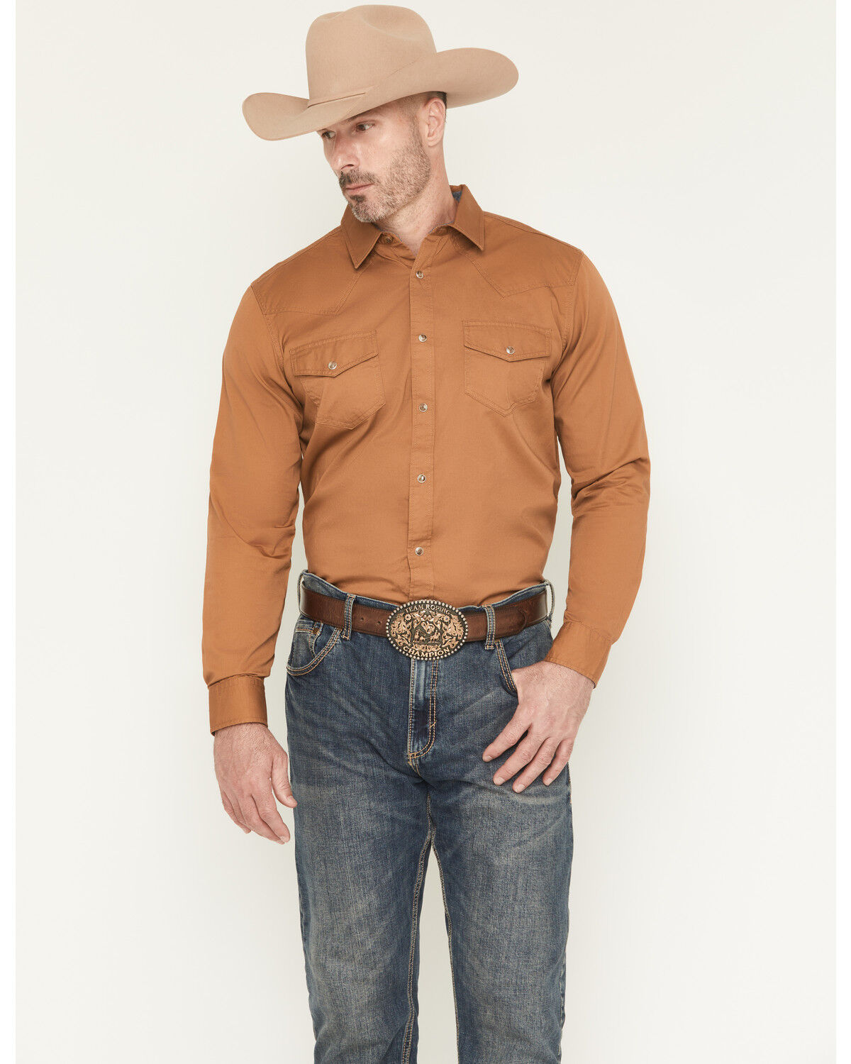Image #1 - Cody James Men's Treadstone Solid Long Sleeve Snap Western Shirt, Camel, hi-res