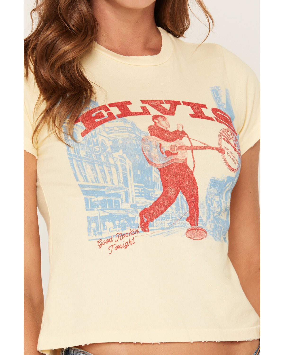 Image #3 - Daydreamer Women's Sun Records X Elvis Good Rockin Short Sleeve Graphic Baby Tee, Yellow, hi-res
