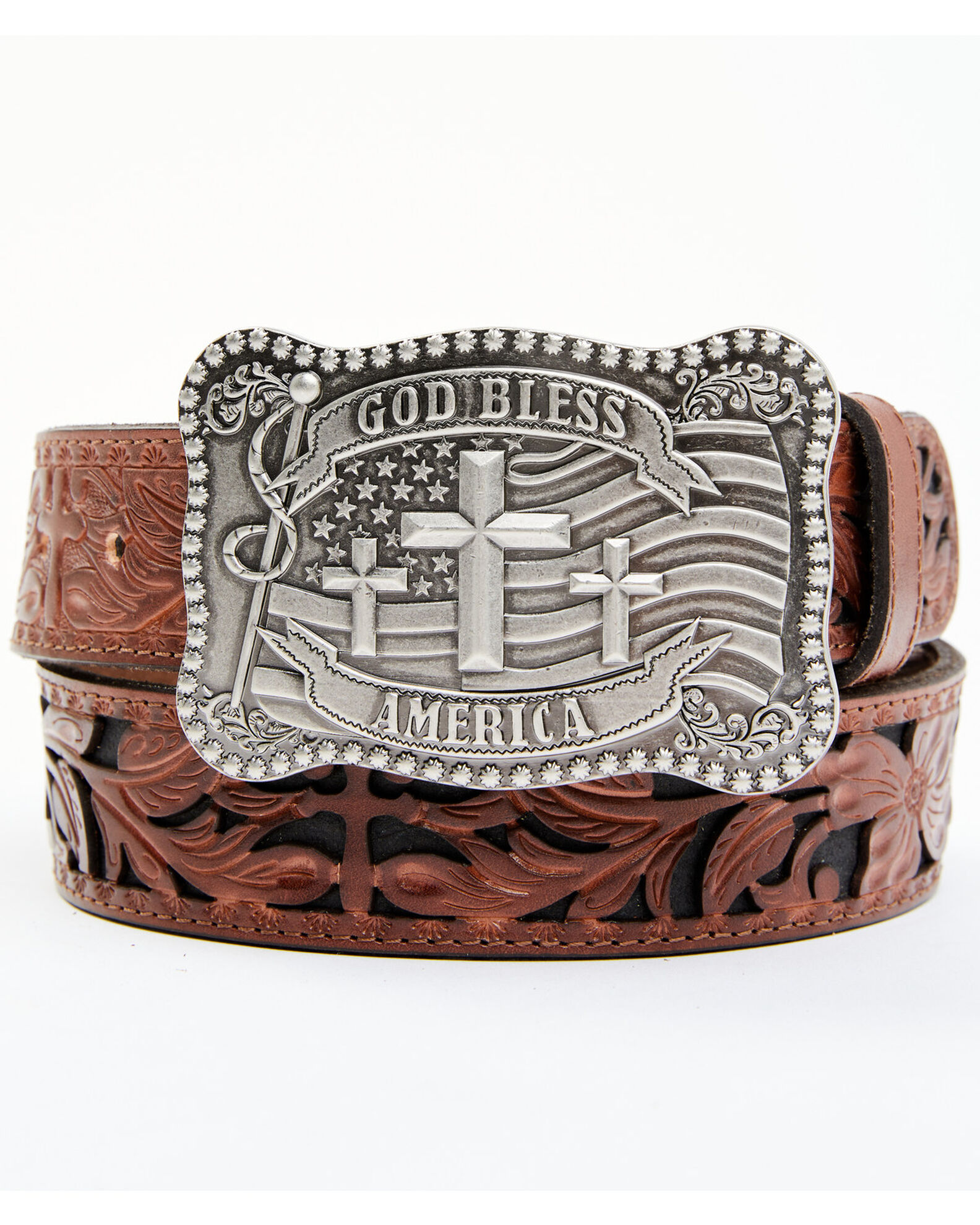 Cody James Men s God Bless America Cross Buckle Leather Belt
