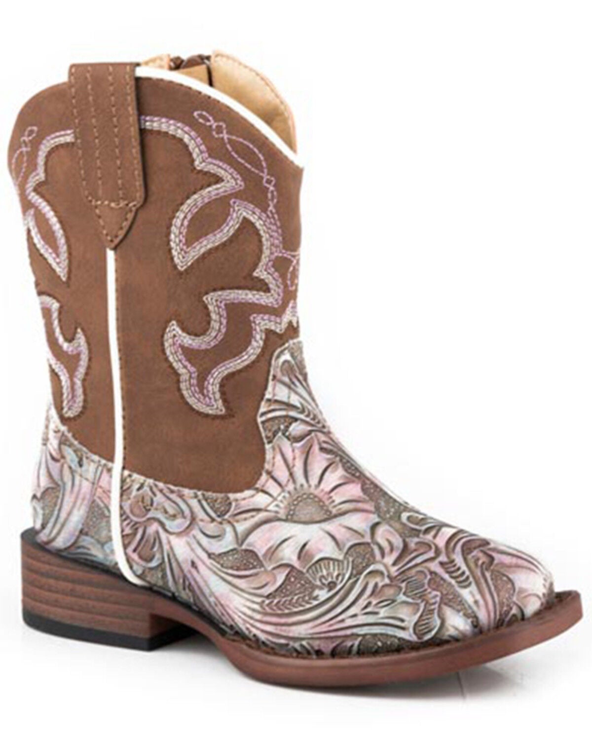 Roper Toddler Girls' Raya Floral Western Boots - Square Toe, Purple, hi-res
