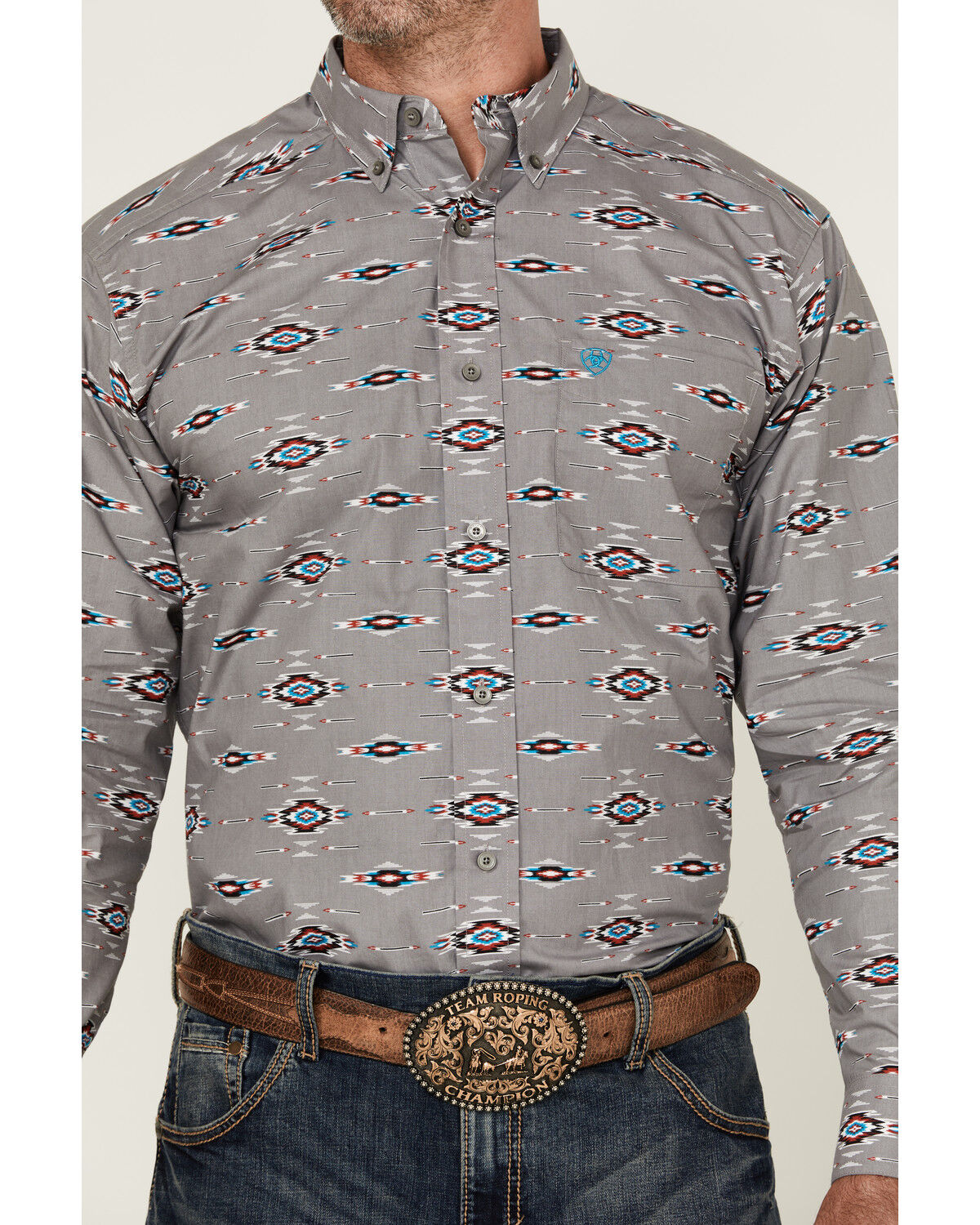 Image #3 - Ariat Men's Jarrod Southwestern Print Long Sleeve Button-Down Western Shirt, Grey, hi-res
