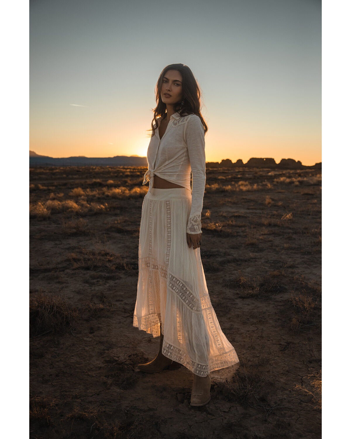 Shyanne Women's Lace Trim Midi Skirt, Cream, hi-res