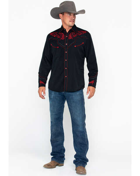 Image #6 - Scully Men's Red Embroidered Long Sleeve Western Shirt , , hi-res