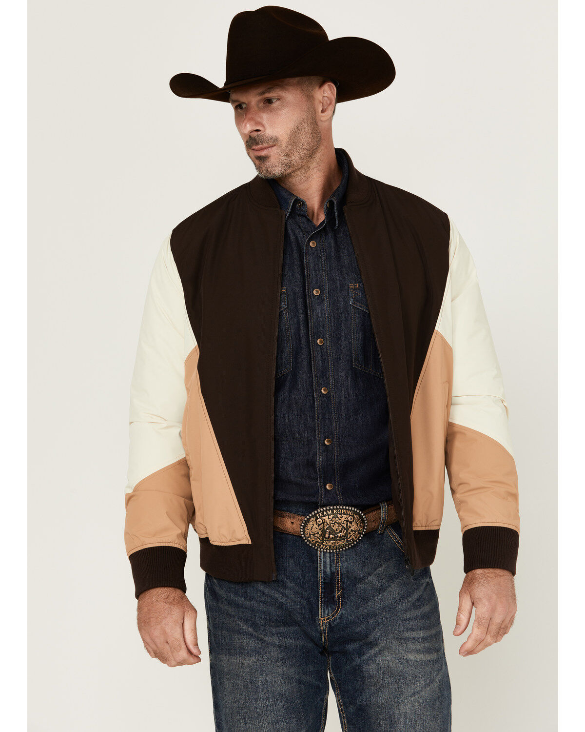 Image #1 - RANK 45® Men's Color Block Bomber Filled Windbreaker Jacket, Coffee, hi-res