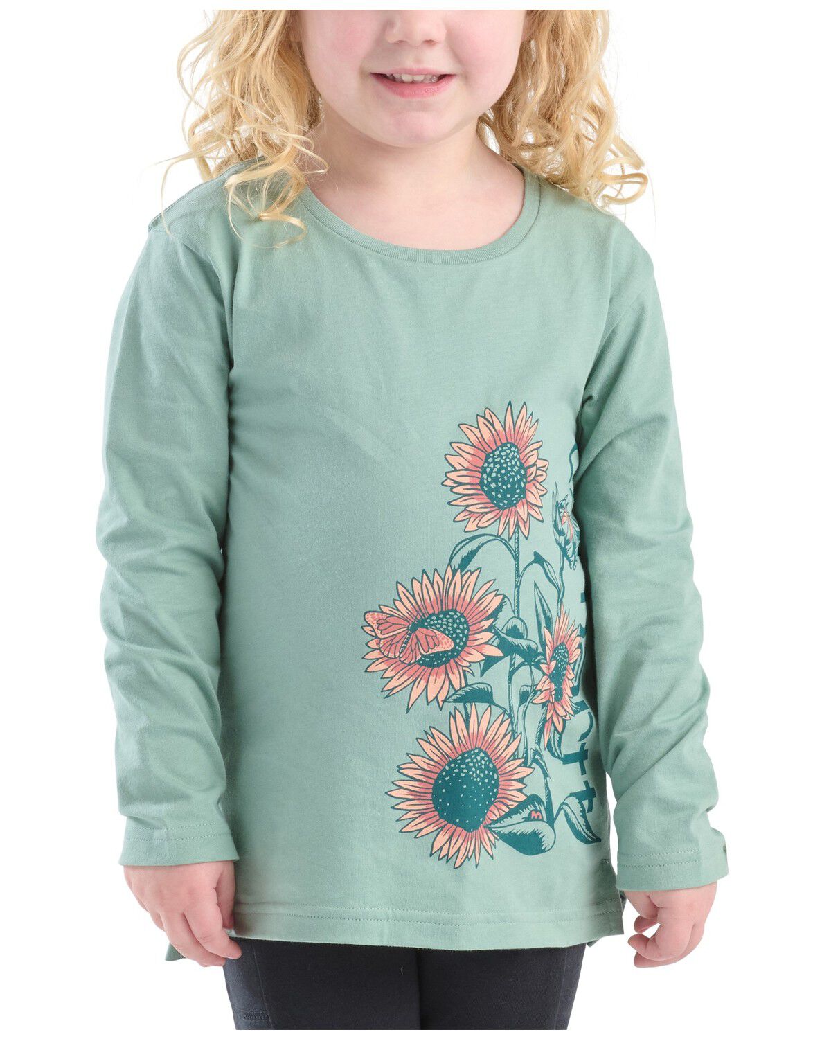 Image #1 - Carhartt Toddler Girls' Sunflower Graphic Long Sleeve Tee, Light Blue, hi-res