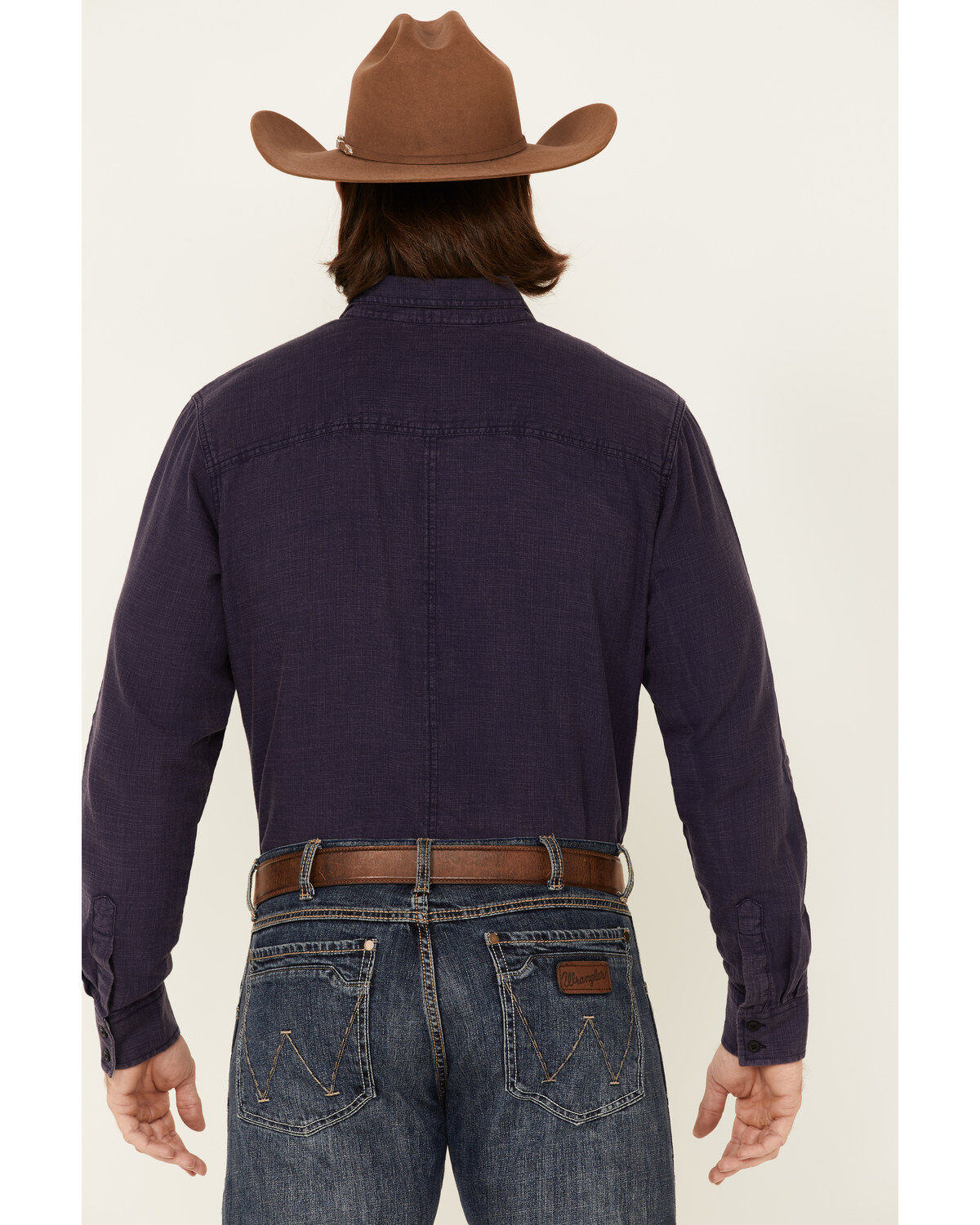 Image #4 - Wrangler Retro Premium Men's Solid Long Sleeve Button-Down Western Shirt, Blue, hi-res