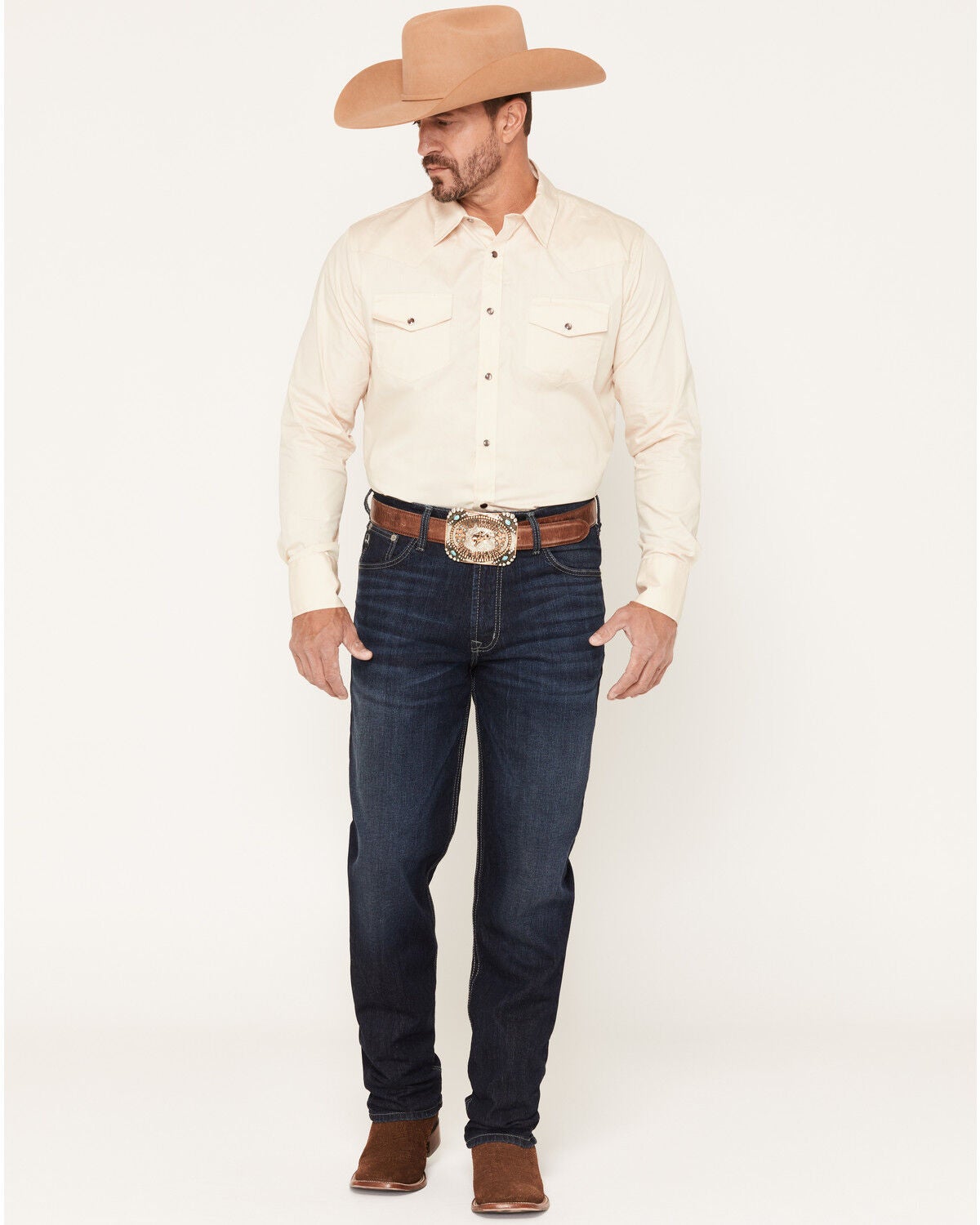 Image #1 - Cinch Men's Black Label Dark Wash Loose Tapered Performance Stretch Denim Jeans, Dark Wash, hi-res