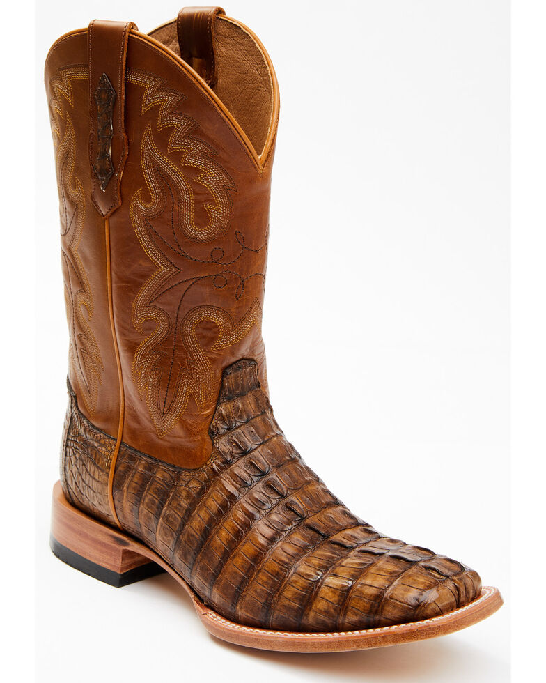 Cody James Men's Exotic Caiman Tail Skin Western Boots - Wide Square Toe, Brown, hi-res