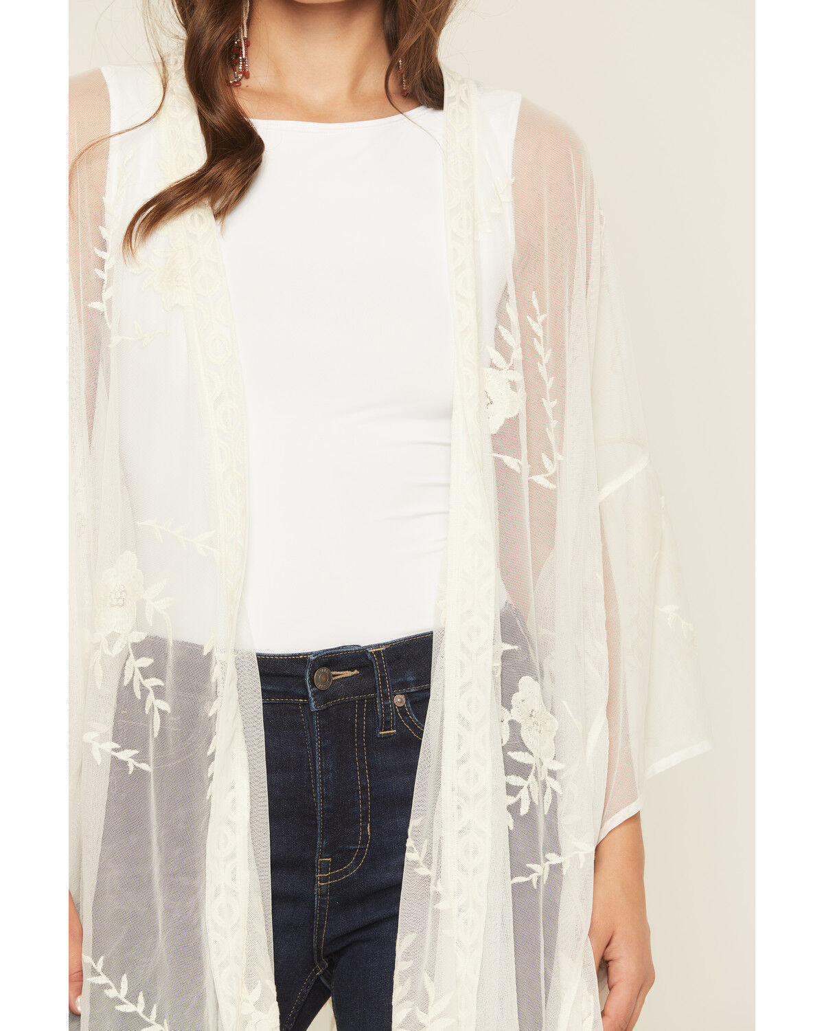 Image #3 - Shyanne Women's Embroidered Mesh Shawl, Cream, hi-res