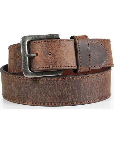 American Worker Men's Wide Leather Belt, Brown, hi-res