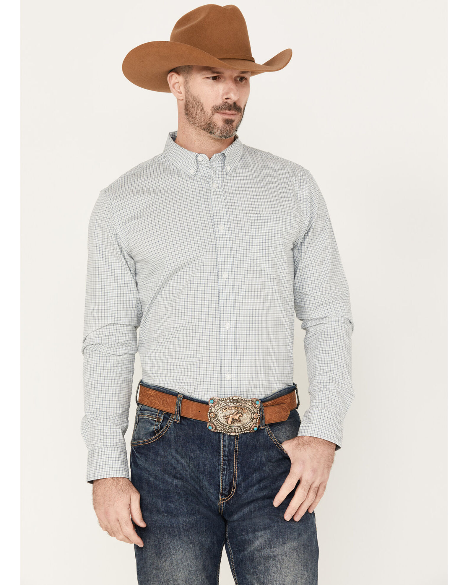 Cody James Men s Hoof Plaid Print Long Sleeve Button Down Western