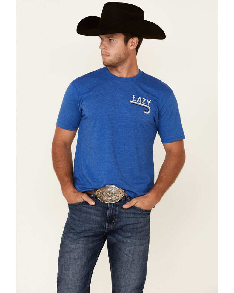 Lazy J Ranch Men's Fire Logo Short Sleeve T-Shirt , Blue, hi-res