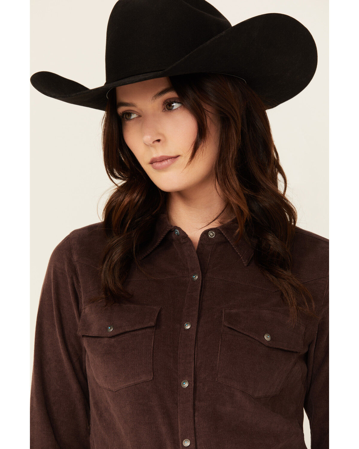 Image #2 - Shyanne Women's Wale Corduroy Long Sleeve Snap Western Shirt, Chocolate, hi-res