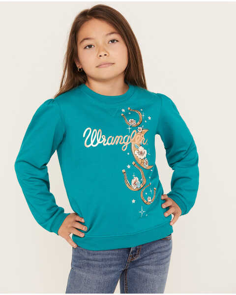 Wrangler Girls' Horseshoe Moon Graphic Sweatshirt, Teal