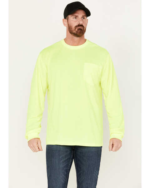 Hawx Men's High-Visibility Long Sleeve Work Shirt, Yellow, hi-res