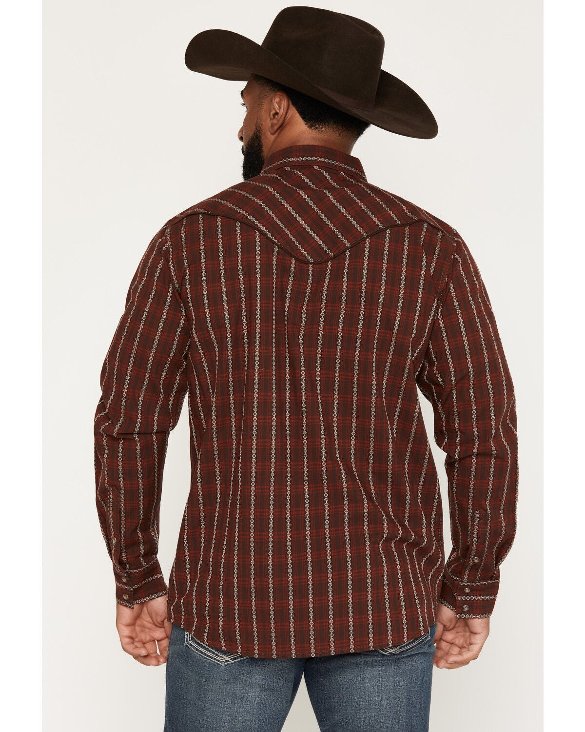 Image #4 - Moonshine Spirit&reg;&nbsp;Men's The Wrangler Dobby Plaid Print Long Sleeve Snap Western Shirt, Red, hi-res