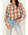 Image #3 - Cleo + Wolf Women's Fall Plaid Print Long Sleeve Cropped Button-Down Shirt, Coffee, hi-res