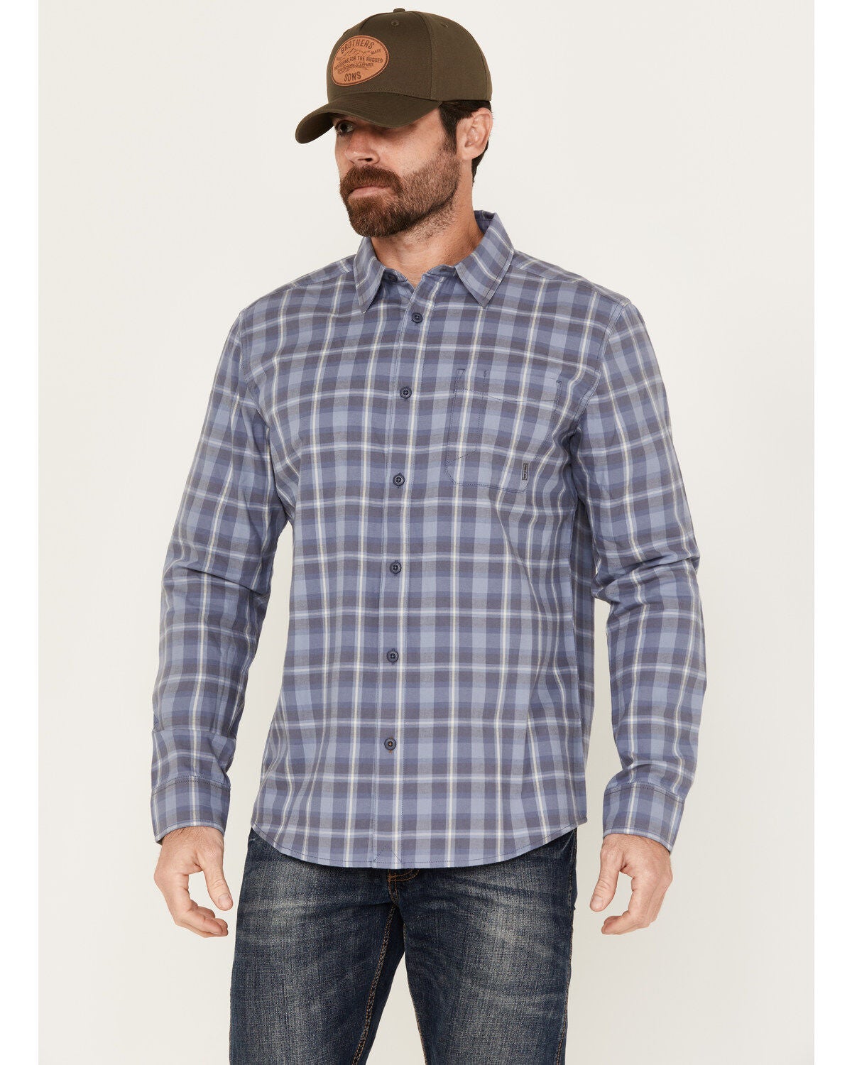 Brothers and Sons Men's Atascosa Plaid Print Long Sleeve Button Down Shirt, Light Blue, hi-res