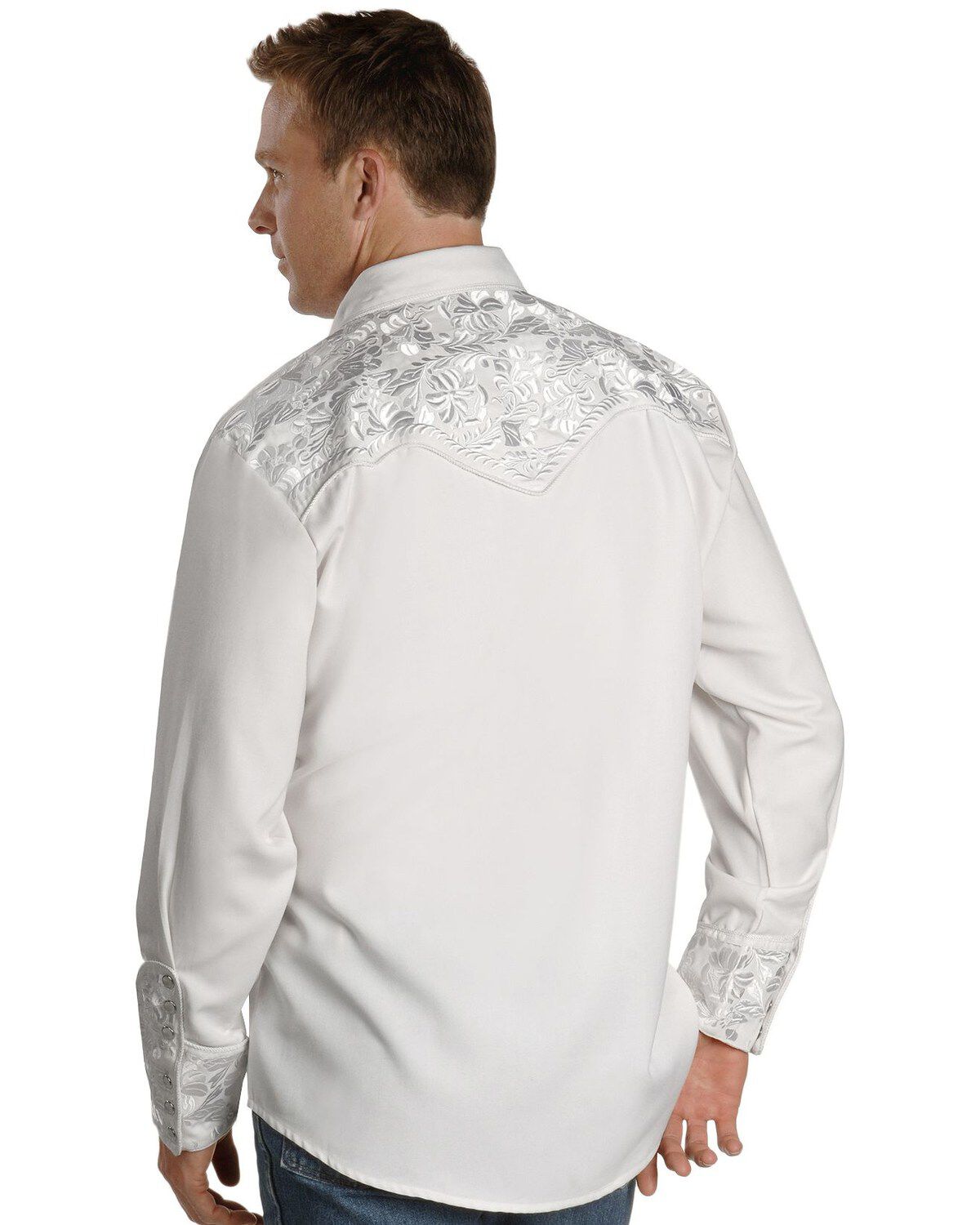 P-634X WHT Scully White Floral Embroidery Retro Western Shirt Big and Tall 