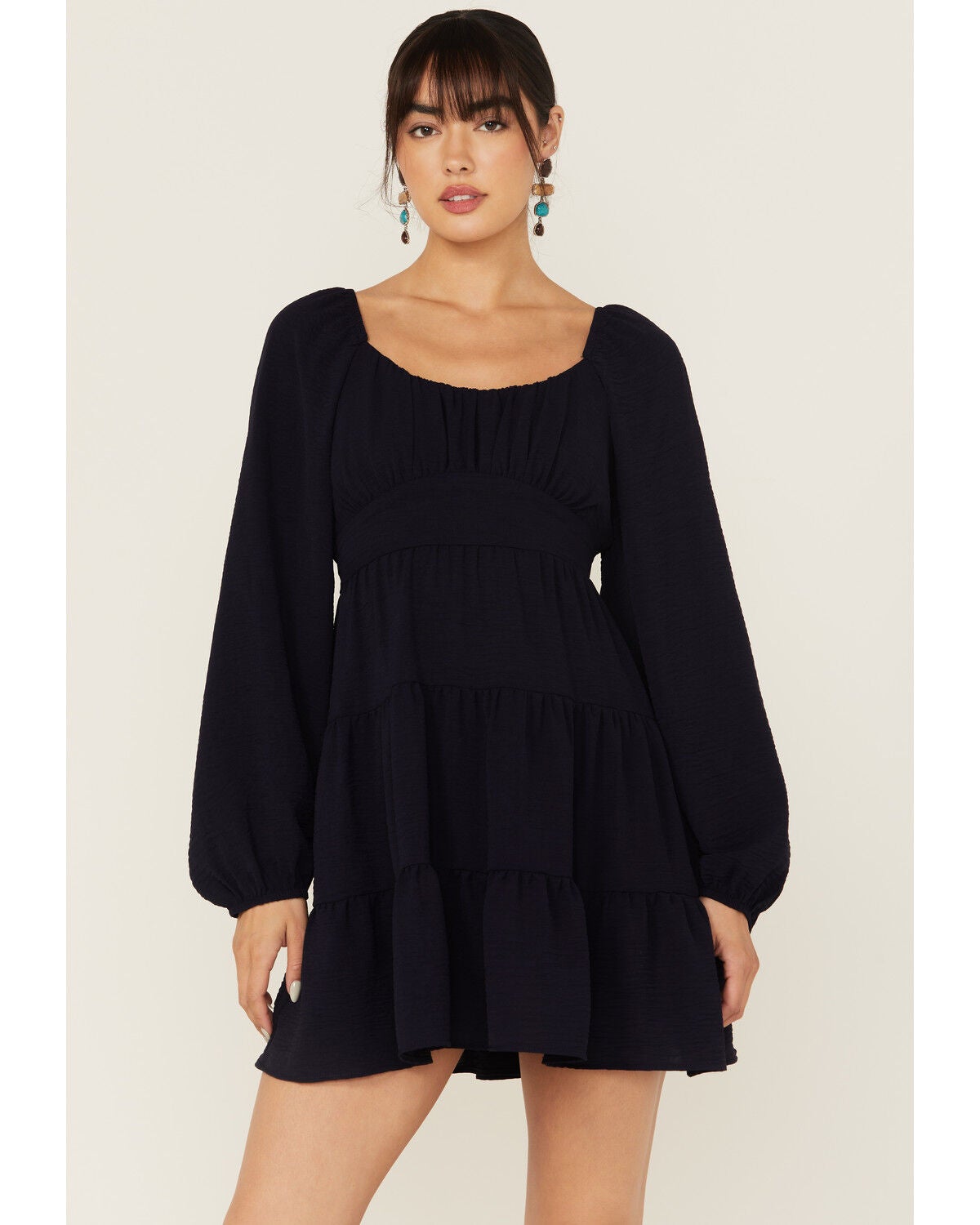 Image #1 - Originality Women's Boot Barn Exclusive Solid Long Sleeve Mini Dress, Navy, hi-res